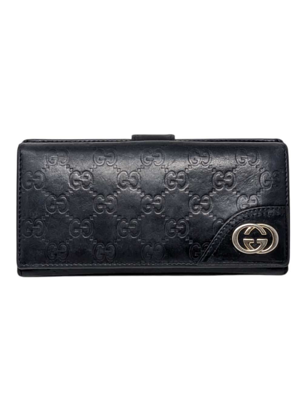 Gucci Guccissima Black Leather Interlocking GG Embossed Long Continental Wallet - Picture 1 of 16